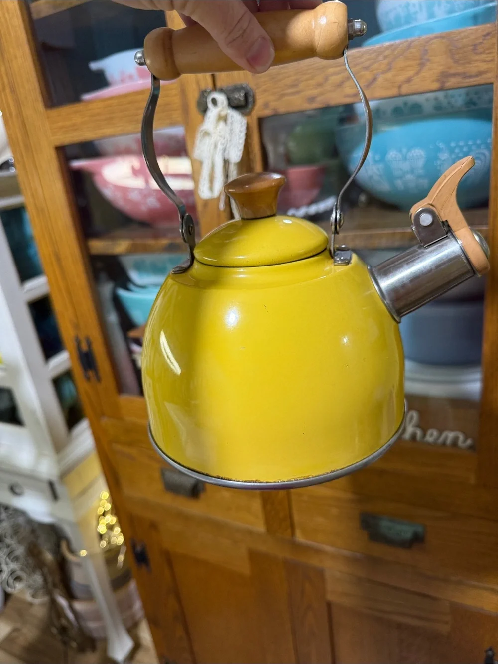 Stainless steel yellow whistling tea kettle coffee pot